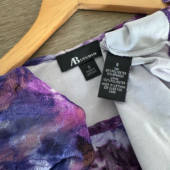 Purple Blue Lace Blouse Top AB Studio S - Picture 3 of 3